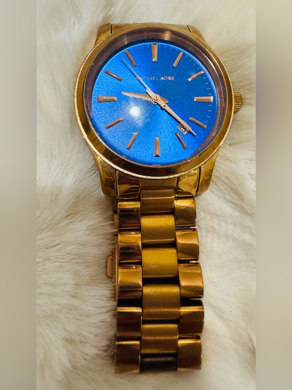 Michael Kors Gold Tone Watch with Blue Dial